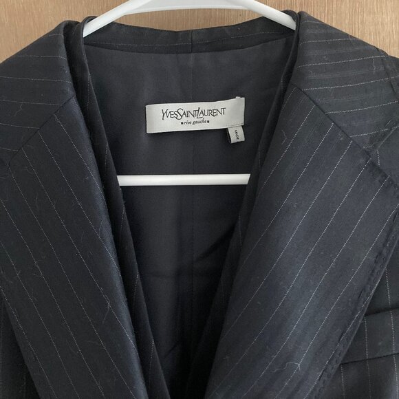 YSL yves saint laurent 2 pieces wool blazer vest set VINTAGE navy stripe - Picture 2 of 10
